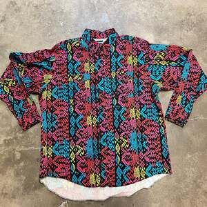 Vintage 90s Wrangler Cowboy Cut Aztec Brushpopper Button Up Shirt XL
